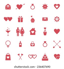 Flat icons for Valentine day or wedding design