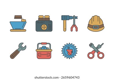 Flat Icons of Various Construction and Repair Tools