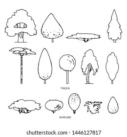 Flat icons of various trees and bushes for your design. Vector illustration.
