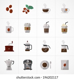 flat icons vector collection with colors of coffee icons set vector 