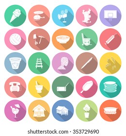 Flat icons vector collection with long shadow, Isolated on white background.