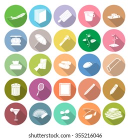 Flat icons vector collection with long shadow, Isolated on white background.