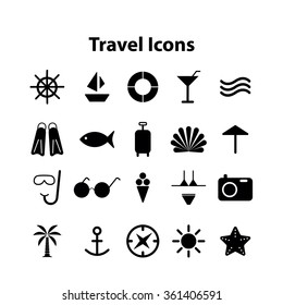 Iconos planos Vector colección de viajes, turismo y temática vacacional. Aislado sobre fondo blanco.