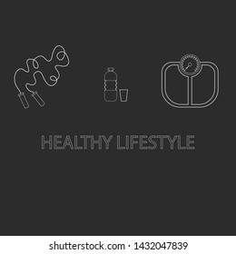 Flat icons vector illustration on a healthy lifestyle theme for advertising on a dark background site. Infographics on healthy eating and active lifestyle for banner screensavers drawn in chalk.16.14