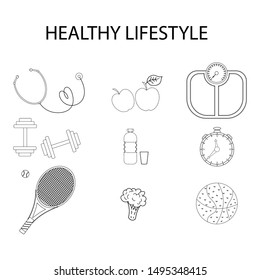 Flat icons vector illustration on the theme of healthy lifestyle for advertising on the website. Infographics on the topic of healthy eating and an active lifestyle for banner screensavers.7