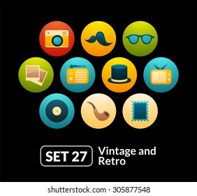 Flat icons vector set 27 - vintage collection, for phone watch or tablet