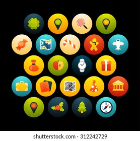 Flat icons vector set 3 - holiday collection, for phone watch or tablet, isolated on black background