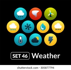 Flat icons vector set 46 - weather collection, for phone watch or tablet