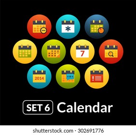 Flat icons vector set 6 - calendar collection, for phone watch or tablet