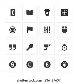 Flat icons vector set and long shadow effect for web design, infographics, ui and mobile apps. Objects, business, office, communication and marketing items