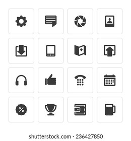 Flat icons vector set and long shadow effect for web site design, infographics, ui and mobile apps. Objects, business, office, communication and marketing items