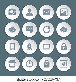 Flat icons vector set paper and shadow effect for web design, infographics, ui and mobile apps. Objects, business, office, communication and marketing items