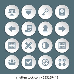 Iconos planos de juego de papel y efecto de sombra para diseño web, infografías, ui y aplicaciones móviles. Objetos, negocio, oficina, comunicaciones y artículos de marketing