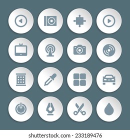 Flat icons vector set paper and shadow effect for web design, infographics, ui and mobile apps. Objects, business, office, communication and marketing items