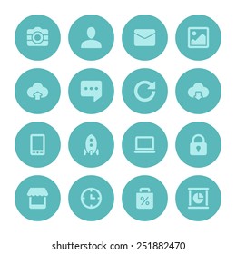 Flat icons vector set for web site design, infographics, ui and mobile apps. Objects, business, office, communication and marketing items 