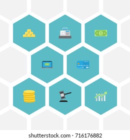 Flat Icons Verdict, Ingot, Computer And Other Vector Elements. Set Of Banking Flat Icons Symbols Also Includes Auction, Ingot, Register Objects.