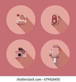Flat icons vintage Video Camera set vector illustration