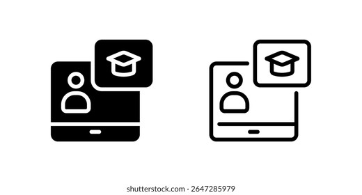 Ícones planos para plataformas virtuais de aprendizagem, aulas em vídeo e interfaces educacionais.