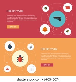 Flat Icons Virus, Hardhat, Keypad And Other Vector Elements. Set Of Security Flat Icons Symbols Also Includes Shot, Umbrella, Hardhat Objects.