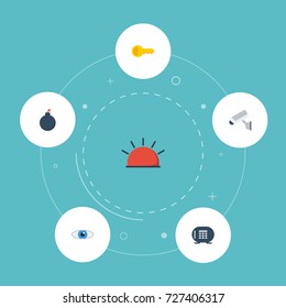 Flat Icons Vision, Safe, Siren And Other Vector Elements. Set Of Security Flat Icons Symbols Also Includes Vision, Clue, Warning Objects.