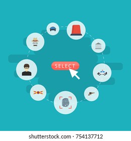 Flat Icons Warning Strip, Building, Automobile And Other Vector Elements