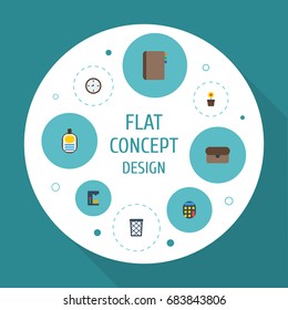 Flat Icons Watch, Plant Pot, Calculate And Other Vector Elements. Set Of Work space Symbols Also Includes Maker, Coffee, Briefcase Objects.