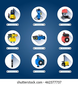 Flat icons. Water pumps
