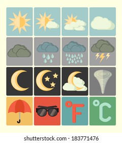 Flat icons weather set