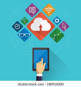 Flat icons for web design, business and digital marketing with long shadow