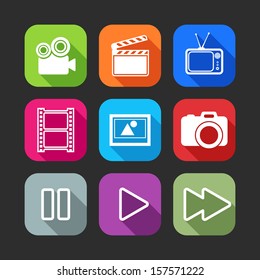 flat icons for web and mobile applications with creative industry items(flat design with long shadows) 