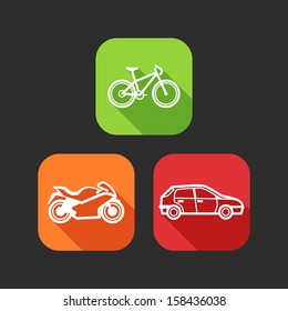 ícones planos para aplicações web e móveis com transporte privado (design plano com sombras longas) 