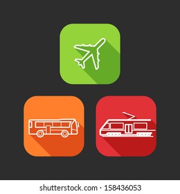 flat icons for web and mobile applications with public transport (flat design with long shadows) 