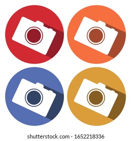Iconos planos para aplicaciones web y móviles.Icono de cámara. Diseño de sombra larga