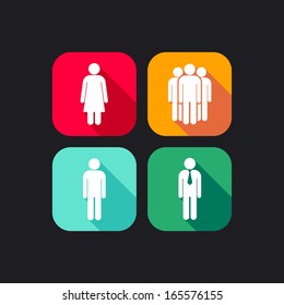 flat icons for web and mobile applications with people signs (flat design with long shadows) 