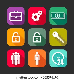 flat icons for web and mobile applications with business signs  (flat design with long shadows) 