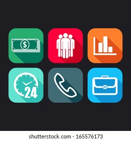 flat icons for web and mobile applications with business signs  (flat design with long shadows) 