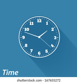 Flat icons for web and mobile applications. Time icon. Long shadow design