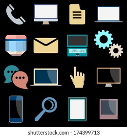Flat Icons of web and mobile applications objects, business, technology items. Vector collection