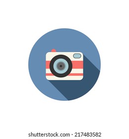 Flat icons for web and mobile applications. Camera icon. Long shadow design