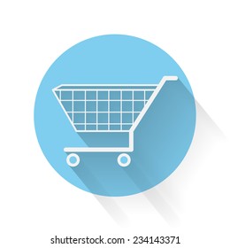 Flat icons for Web and Mobile applications. Shopping cart icon. Long shadow design 