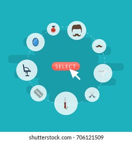 Flat Icons Whiskers, Razor, Blade And Other Vector Elements. Set Of Shop Flat Icons Symbols Also Includes Cutter, Mister, Shears Objects.