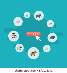 Flat Icons Wildcat, Mutton, Swine And Other Vector Elements. Set Of Animal Flat Icons Symbols Also Includes Neck, Pig, Swine Objects.