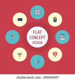 Flat Icons Wings, Pencil, Bulb And Other Vector Elements. Set Of Constructive Flat Icons Symbols Also Includes See, Bulb, Idea Objects.
