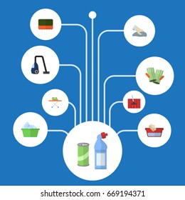 Flat Icons Wisp, Means For Cleaning, Housekeeping And Other Vector Elements. Set Of Hygiene Flat Icons Symbols Also Includes Detergent, Vacuuming, Board Objects.
