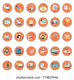 flat icons Work and network Vector on background White color.