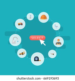 Flat Icons Worker, Handcart, Bulb Vector Elements. Set Of Construction Flat Icons Symbols Also Includes Backhoe, Workman, Wheelbarrow Objects.