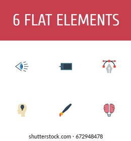 Flat Icons Writing, Bulb, Idea And Other Vector Elements. Set Of Original Flat Icons Symbols Also Includes Idea, Bezier, Vision Objects.
