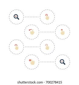 Flat Icons Zoom Out, Nudge, Rearward And Other Vector Elements. Set Of Gestures Flat Icons Symbols Also Includes Sensory, In, Tap Objects.