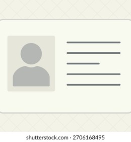 Una tarjeta de identificación plana o Plantilla de insignia de perfil con un marcador de posición de foto y líneas de texto sobre un fondo texturizado.