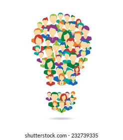 Flat Idea lamp symbolize crowdsourcing process isolated on white background